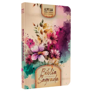 Bíblia Sagrada Slim Capa Dura | RC | Harpa e Corinhos | Edição Luxo - Flores e Folhas Com bordas coloridas