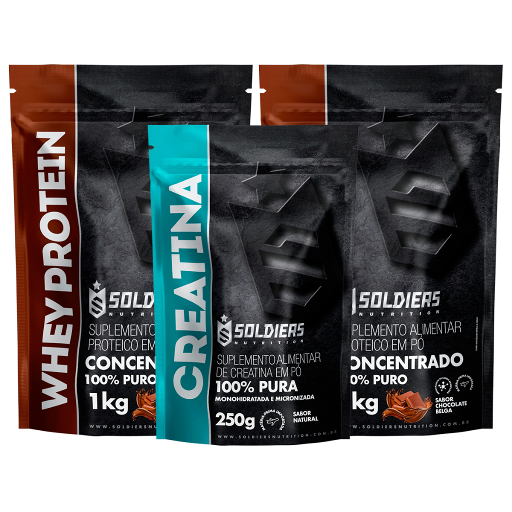 Kit: Whey Protein Concentrado 2Kg + Creatina Monohidratada 250g – 100% Importado – Soldiers Nutrition