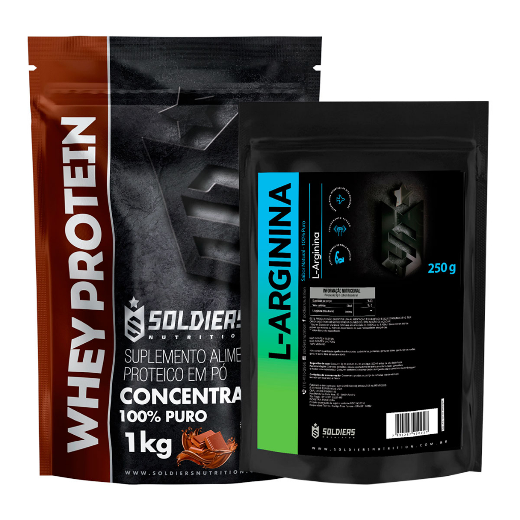 Kit: Whey Protein Concentrado 1Kg + Arginina 250g – 100% Importado – Soldiers Nutrition