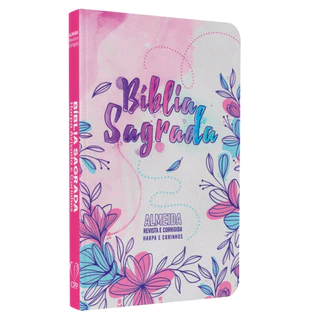 Bíblia Sagrada Slim Capa Dura | RC | Harpa e Corinhos | Edição Luxo - Flores Desenho Com bordas coloridas