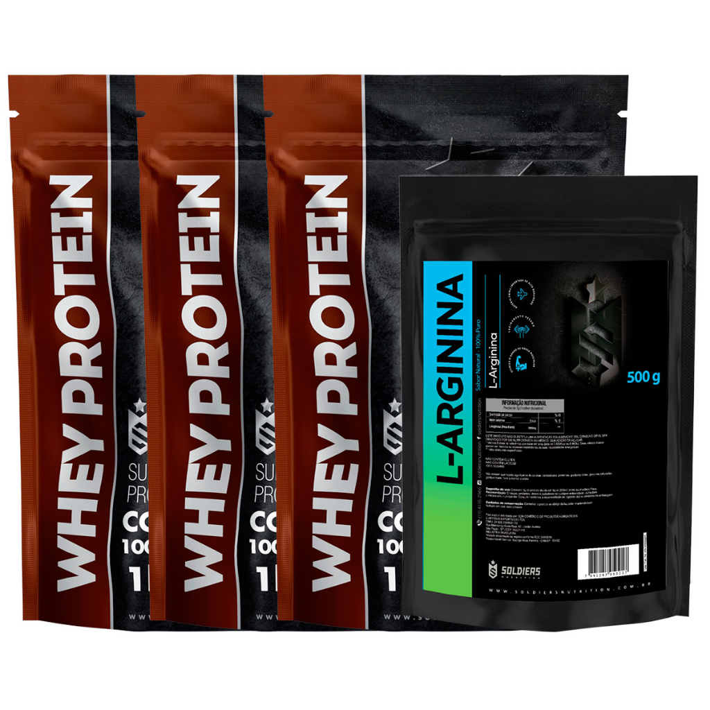 Kit: Whey Protein Concentrado 3Kg + Arginina 500g – 100% Importado – Soldiers Nutrition