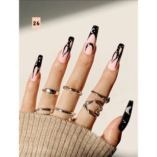 Kit Com 24 Unhas Postiças Yin Yang, Art Nail