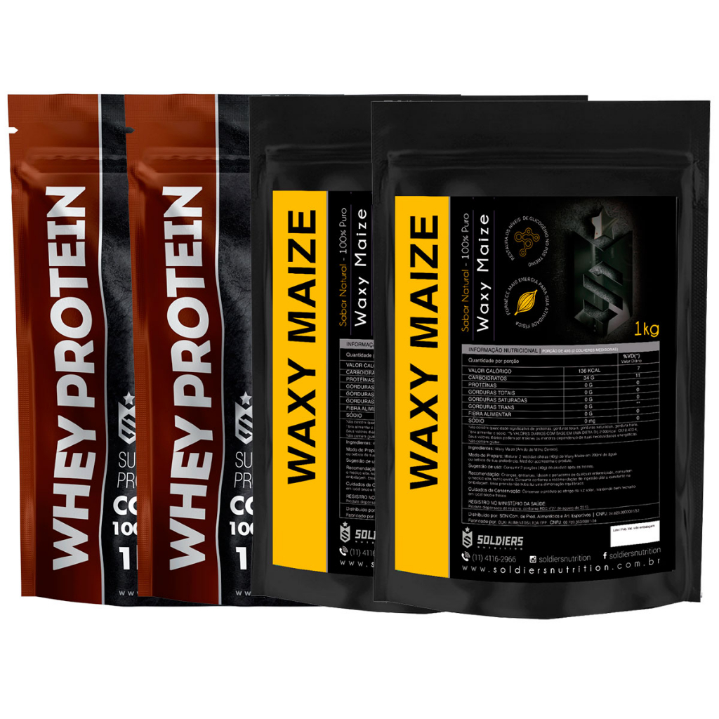 Kit: Whey Protein Concentrado 2Kg + Waxy Maize 2Kg – Soldiers Nutrition