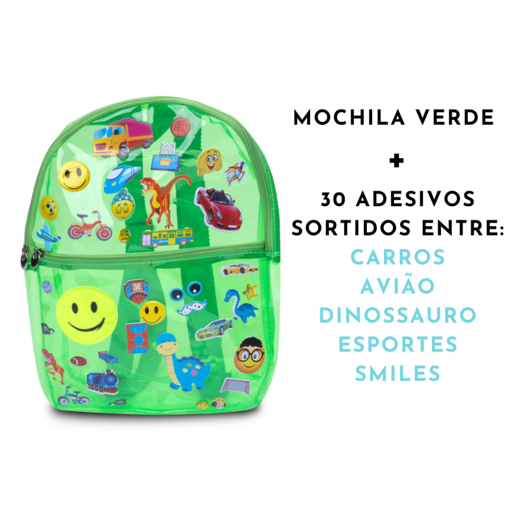 Mochila Transparente Neon Infantil Mais 30 Adesivos Para Personalizar ...