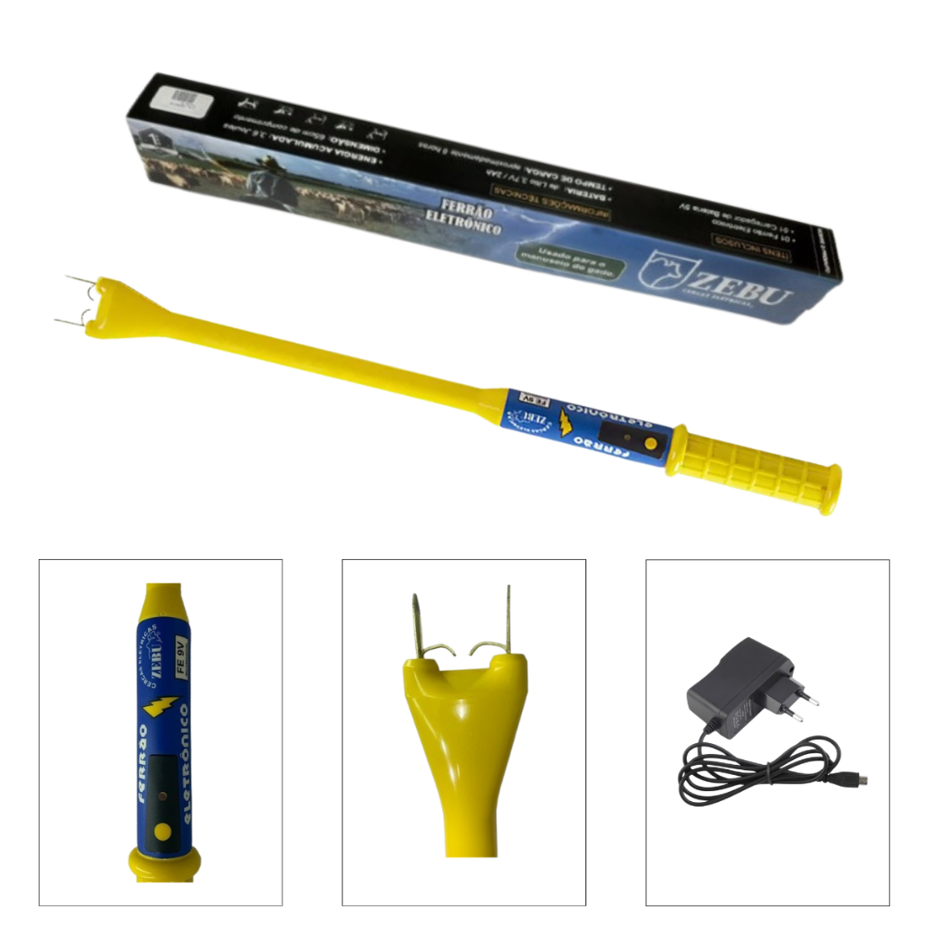 Ferrão Choque Zebu Animais Bastão Picana Elétrica Boi Gado 65cm