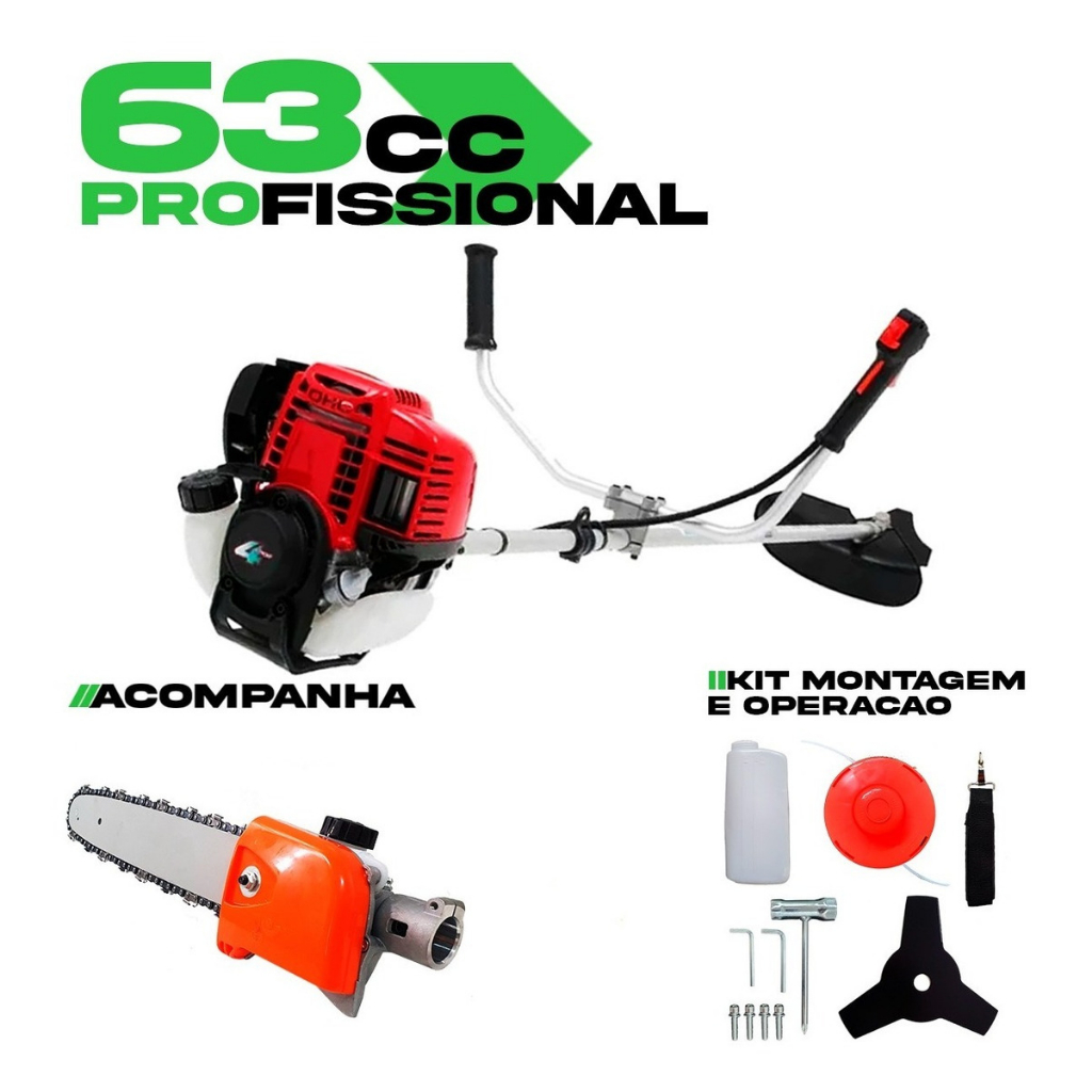 Roçadeira Gasolina MultiFuncional 63cc + Motopoda Nakasaki