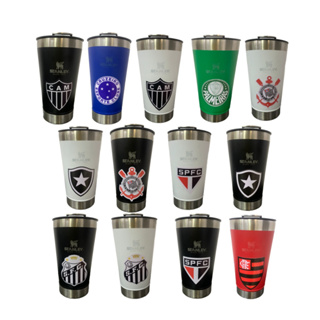 Copo Térmico de Time inox de 473 ml com Tampas e Abridor Quente e Gelado envio Imediato Times Brasileiros Flamengo Botafogo Palmeiras