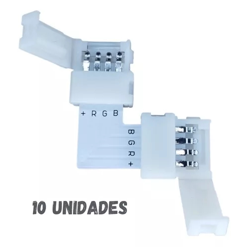 10 Emenda Conector Rápido em L 90 graus Fita Led 3528 5050 RGB Colorida 4 Vias 10mm Sem solda