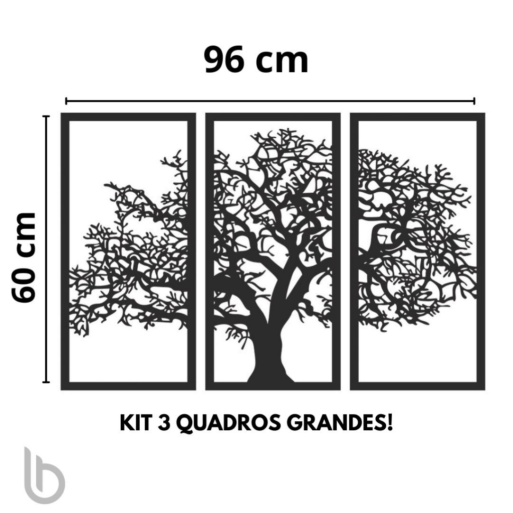 3 Quadros Vazados Árvore da Vida Acabamento MDF 3 mm Decoração Sofisticada para Ambientes Dupla Face