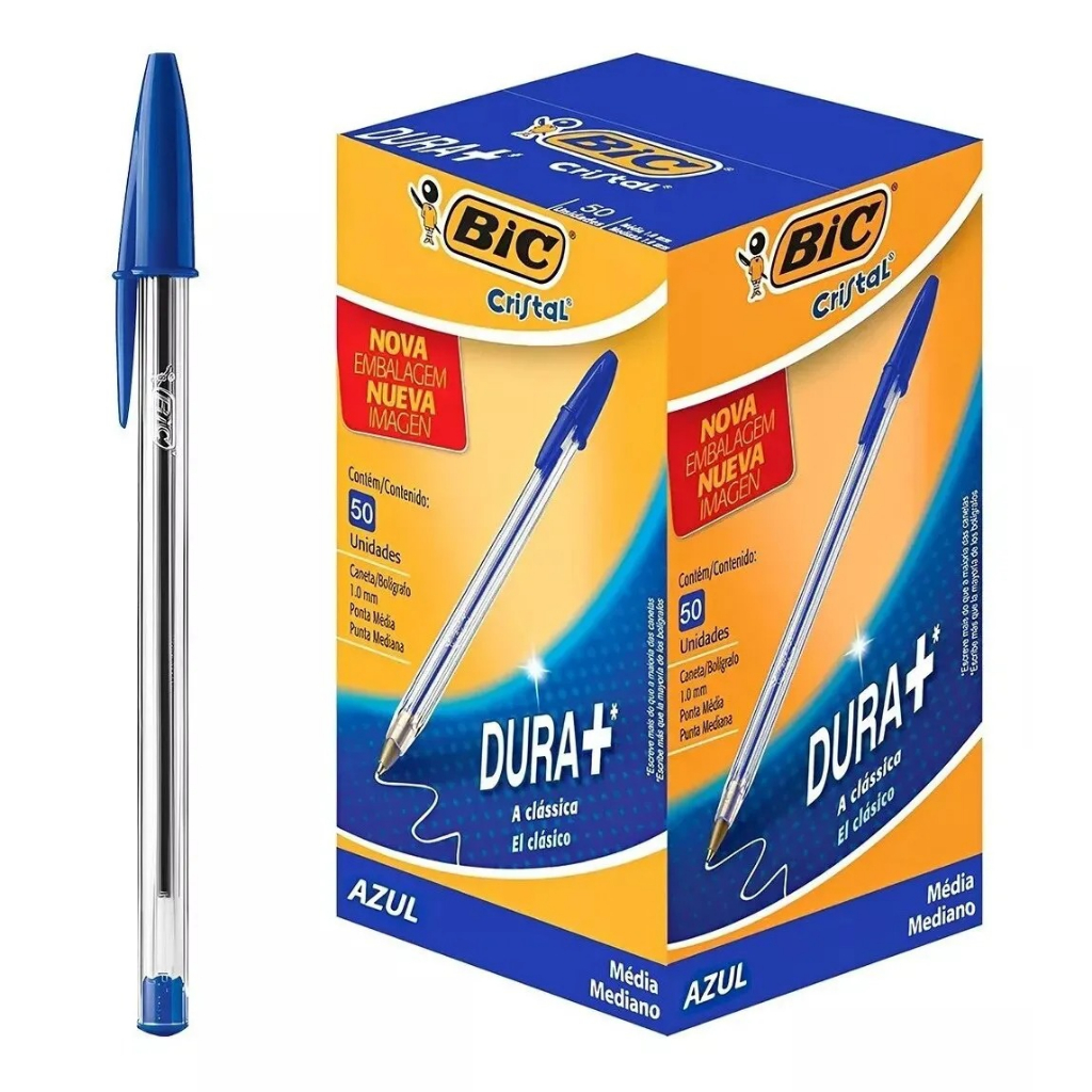 Caixa Caneta Bic Cristal - 50 unidades - Azul, Preta, Vermelha, Verde ...