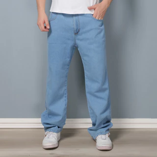 Calça Jeans Masculina Lavagem Clara Corte Reto Larga