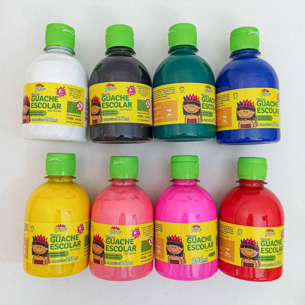Tinta Guache Colorida Tradicional e Neon 250 ml - Piratininga