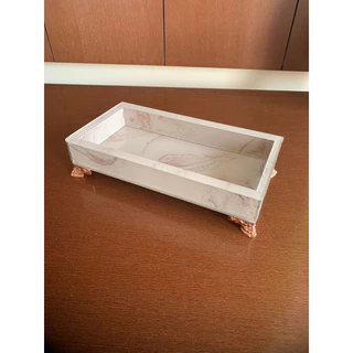 Bandeja Vidro branca vidro rose Efeito Mármore 20x10cm Rose Branca Verde