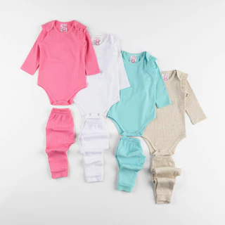Conjunto Roupa de bebê 2 pçs - Body com babado manga longa + Calça mijão - Canelado Babado