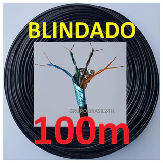 Cabo Rede Cat5e 100m Preto Ftp Blindado Lan Internet Connect