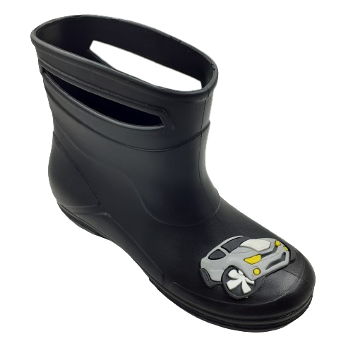 Bota Galocha Infantil Masculina Bia e Léo Carros Preta Impermeável