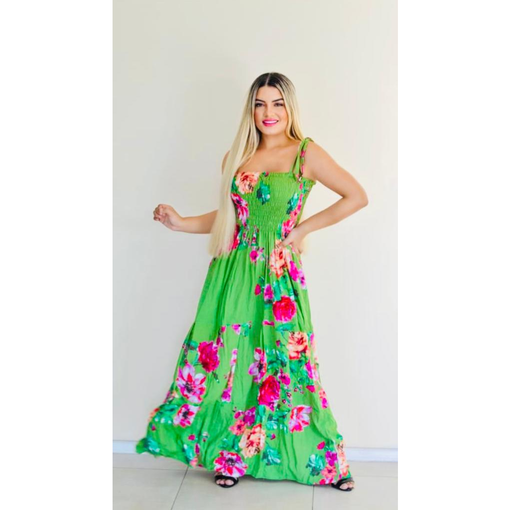 Vestido Longo De Alcinha Em Viscose Floral