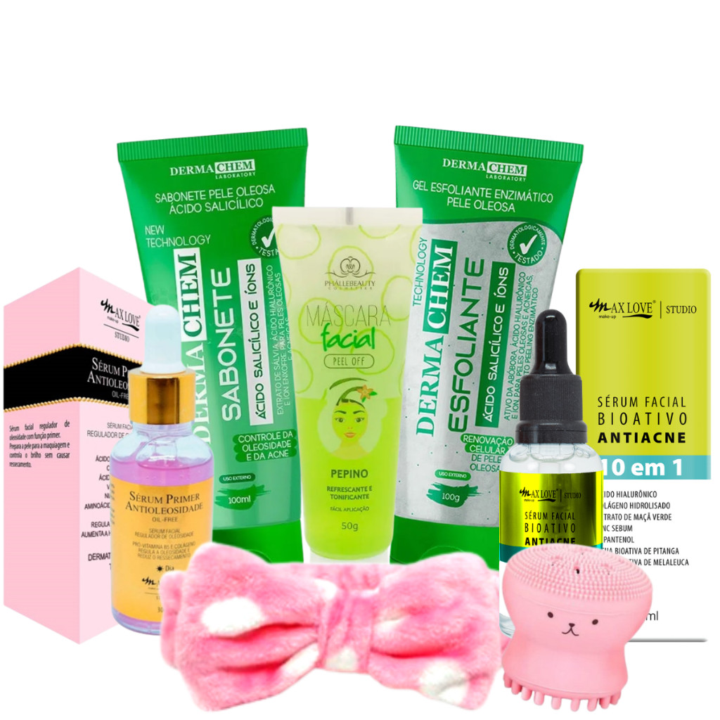 Kit skin care limpeza de pele oleosa cuidado facial antioleosidade completo - 7 itens