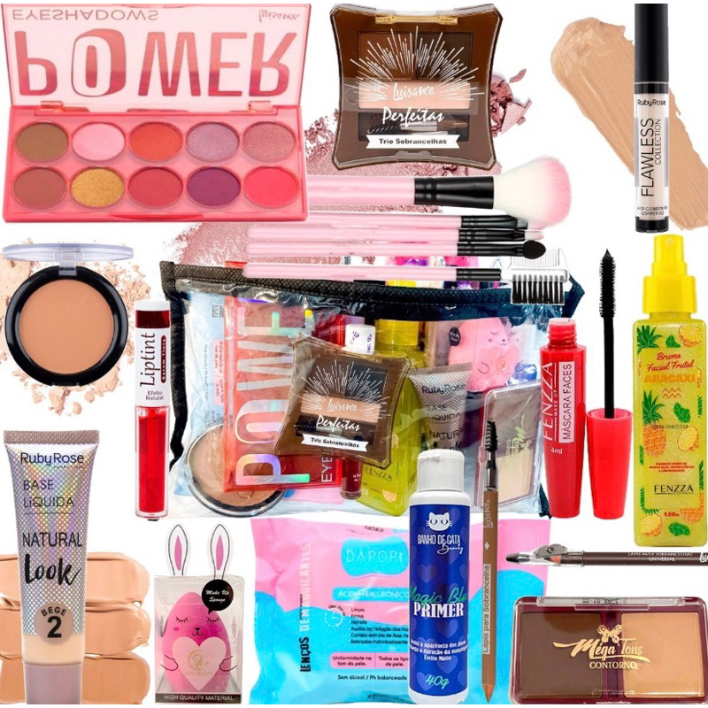 Kit Bem Basiquinha Revenda de Maquiagem 7 itens com Necessaire