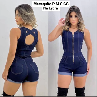 MACAQUINHO JEANS COM LYCRA DETALHES NAS COSTAS
