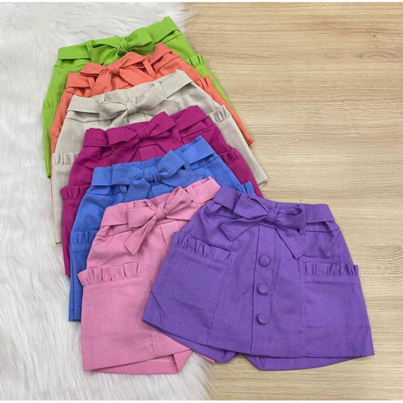 Shorts saia infantil para meninas em linho | Shopee Brasil