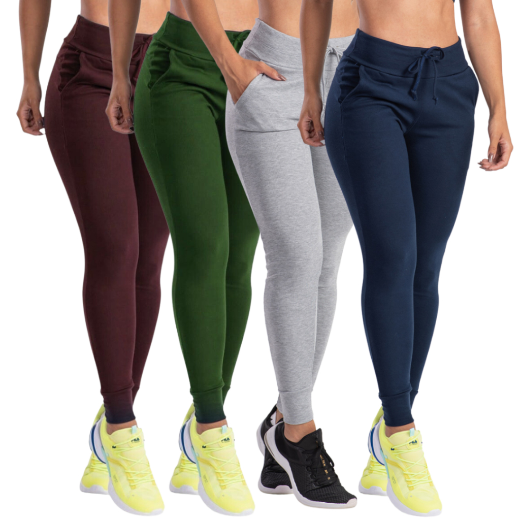 Kit 4 Calça Jogger Canelada de Ribana Cintura Alta