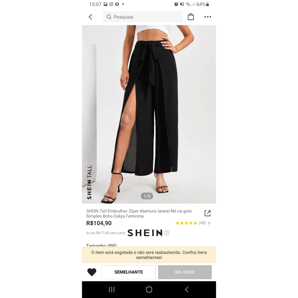 Calça Preta com fenda Nova Shein desapego