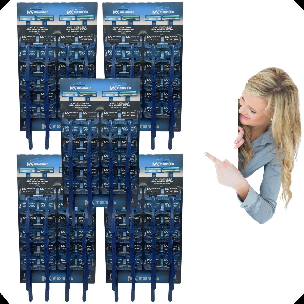 Kit 120 Unidades Aparelho Barbear 2 Lâminas Cartela Descartável Hotel Hospital Tattoo Estúdio Envio Imediato
