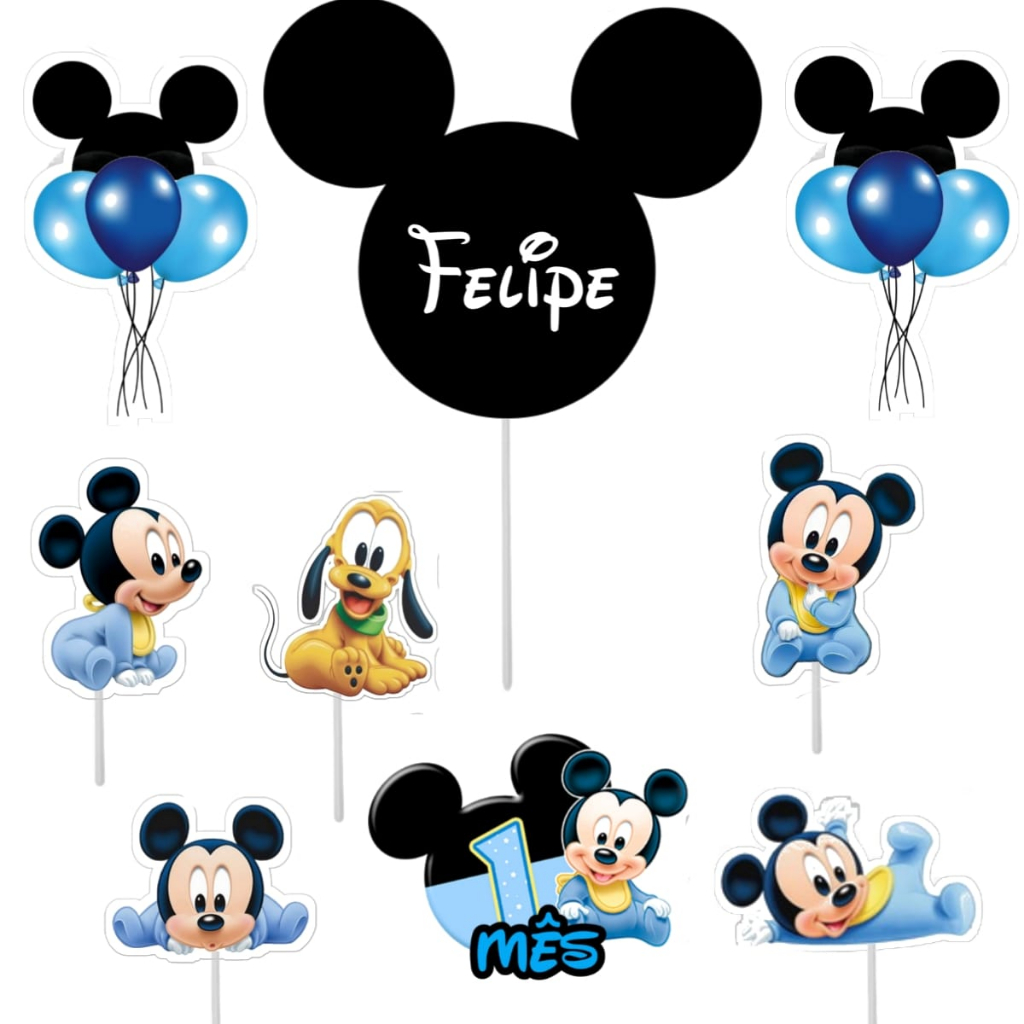 DECORAÇÃO DE BOLO MICKEY CORES C/04 - TOPO DE BOLO MICKEY CORES - RICA  FESTAS