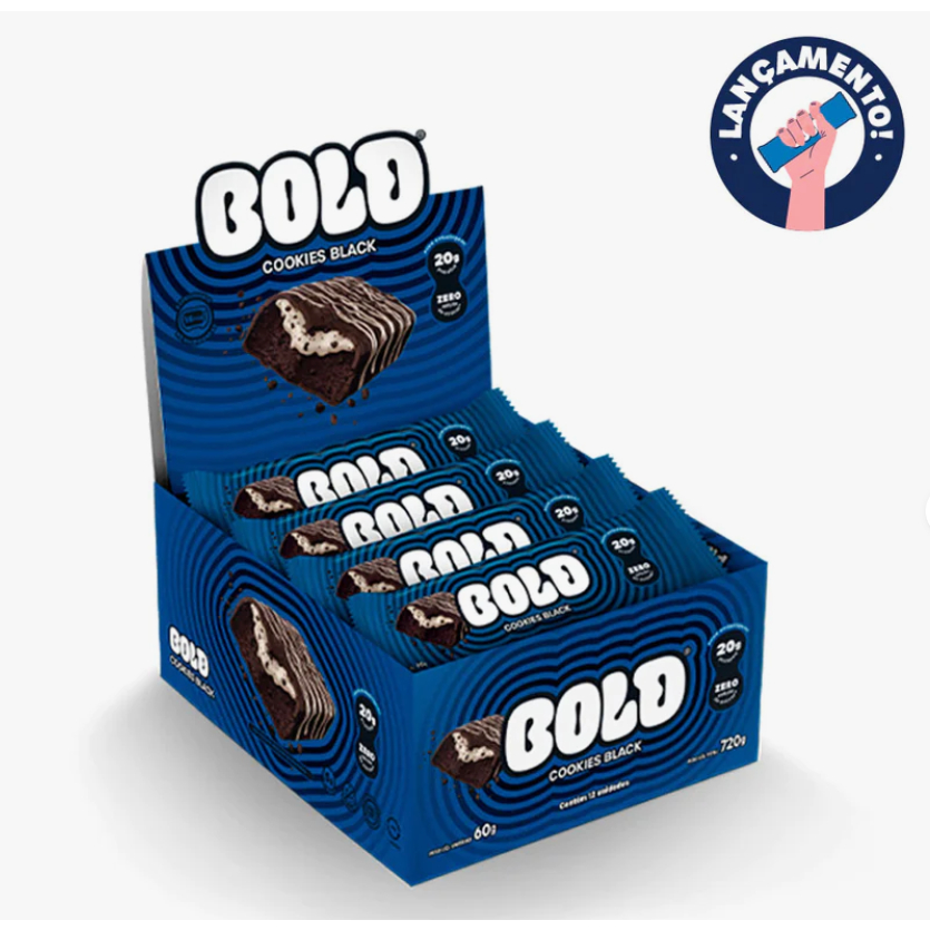 Barrinha bold sncaks cookies black lançamento 20g de proteina 5g fibra 60g por barrinha caixa 12unidades original