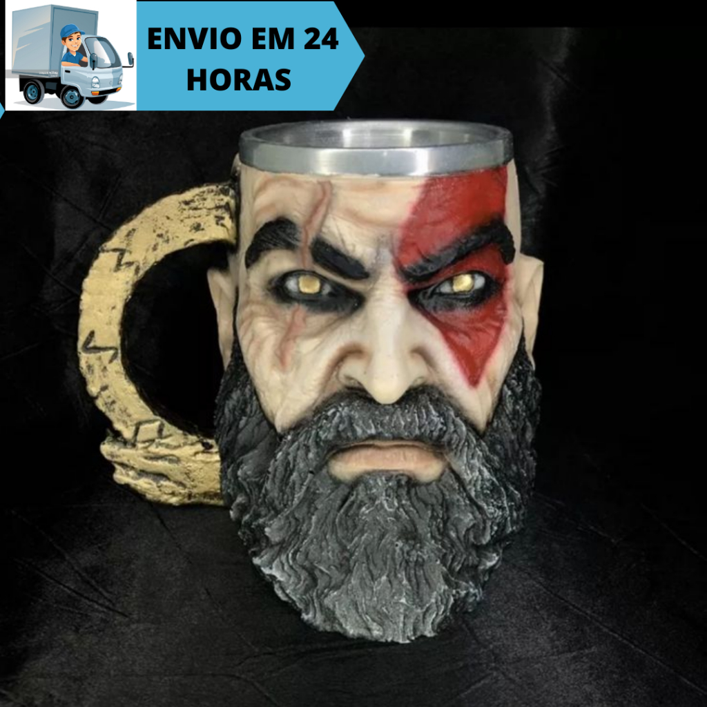 Caneca Boneco 3D Kratos God of War Novo Colecionável de Resina Boneco Estátua 250ML