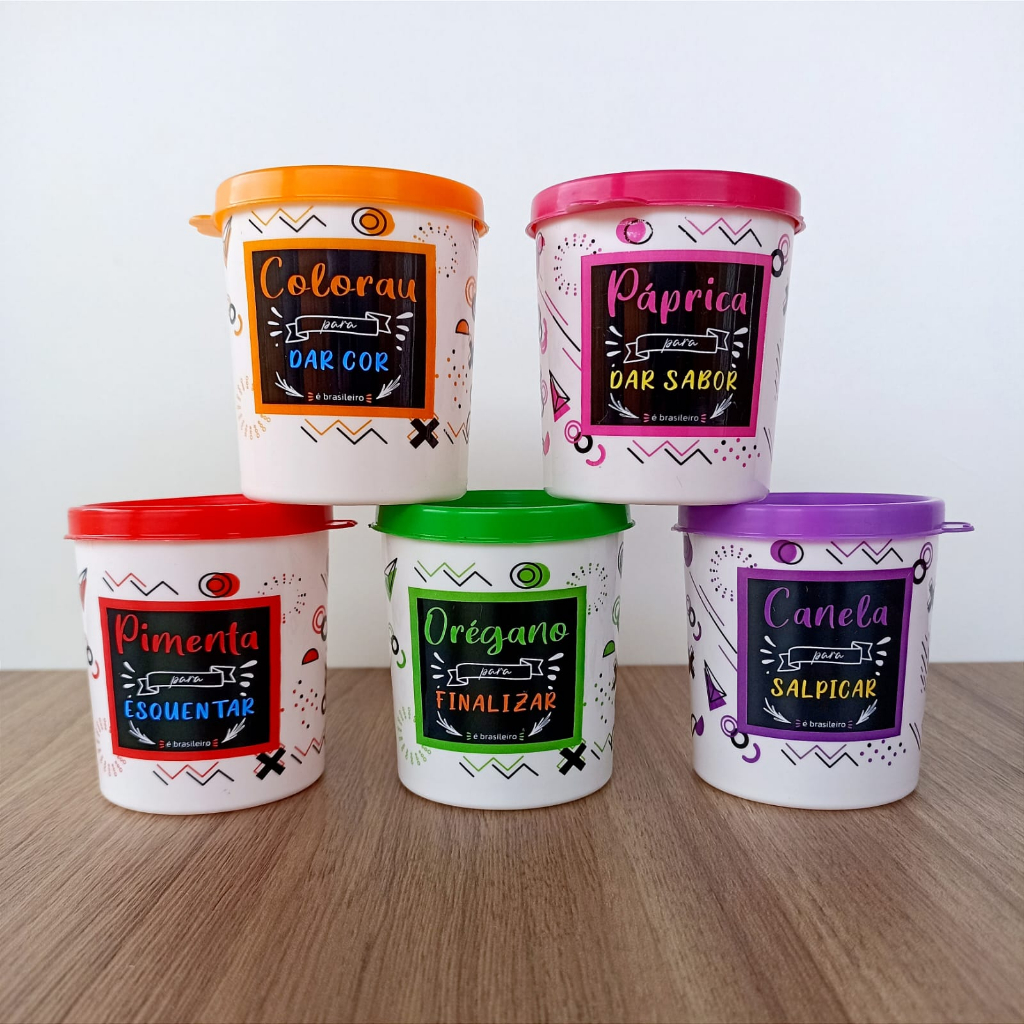 Kit 5 Potes Plásticos Porta Condimentos 200 ml