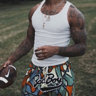 Regata Masculina Branca Preta de Academia Justa Canelada Estilo Americana HIP HOP Rapper Unissex