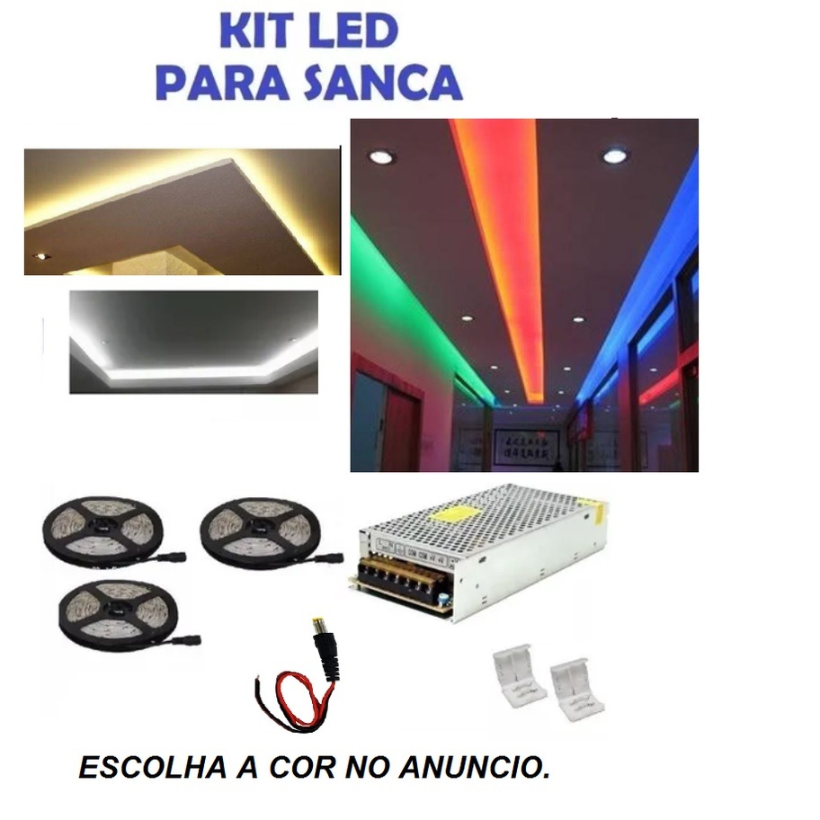 Kit 20 metros Fita Led 3528 C/ Controle Dimmer Sanca Gesso Branco Frio ...