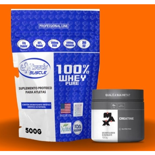 Kit definição muscular: 100% PURE WHEY REFIL 500G BODY MANCLE + CREATINA 100G MAX TITANIUM