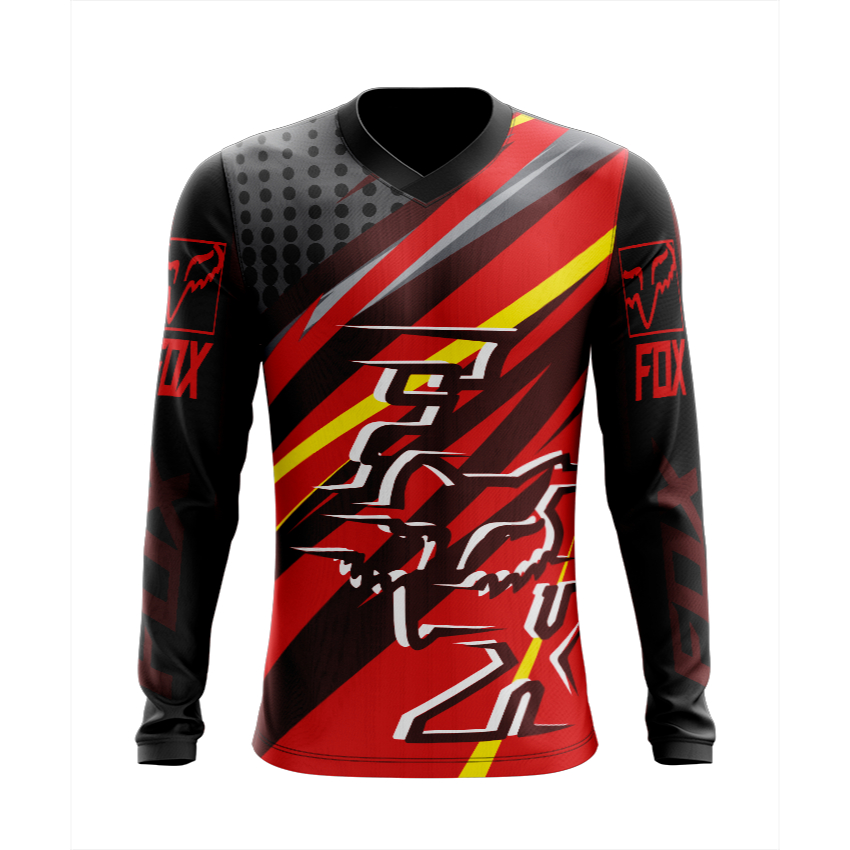 FOX 長袖シャツ XLサイズ 赤黒 Camiseta Motocross Downhill Bike Fox Esportiva Dry Alta Qualidade