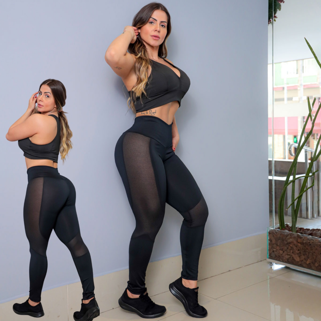 Conjunto Feminino Academia com Calça Legging e Cropped Fitness sem Bojo