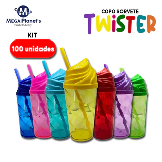 KIT 100 COPOS TWISTER 500ml COM TAMPA SORVETE E CANUDO COPOS PARA FESTAS DE ANIVERSARIOS ,CHÁ DE BEBÊ CASAMENTO,LEMBRANCINHA EM GERAL