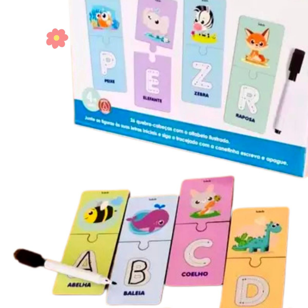 Quebra-Cabeça Alfabeto Escreva e Apague Brinquedo Infantil - Tralalá 4 Kids