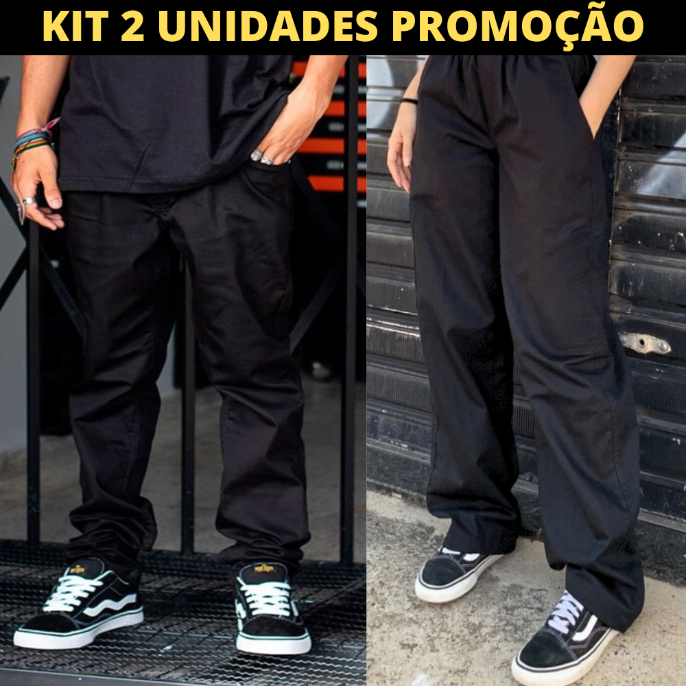 Kit 2 Calça Estilo Cargo Unissex de Tactel Larga Skatista 3 Bolsos StreetWear