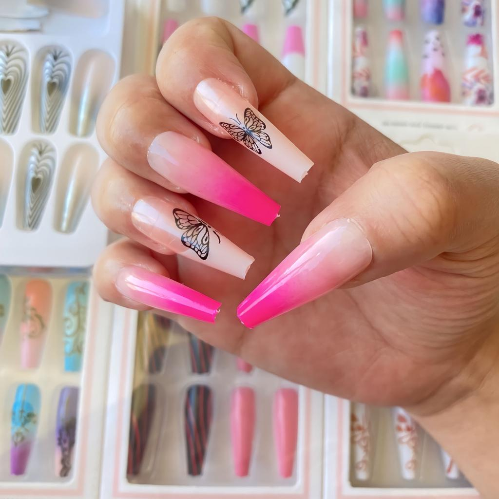 Unhas Postiças Bailarina Decoradas 12 PÇS | Shopee Brasil