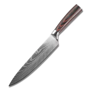 Faca Profissional Chef Churrasco Sashimi Aço Damasco Cor Prateado