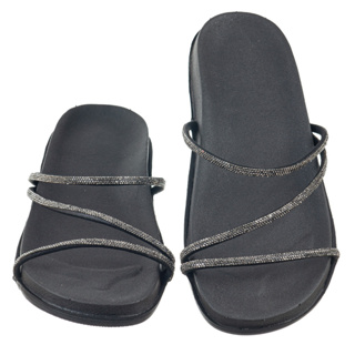 Birken Feminina Papete Preta Com Strass Brilho Sandália