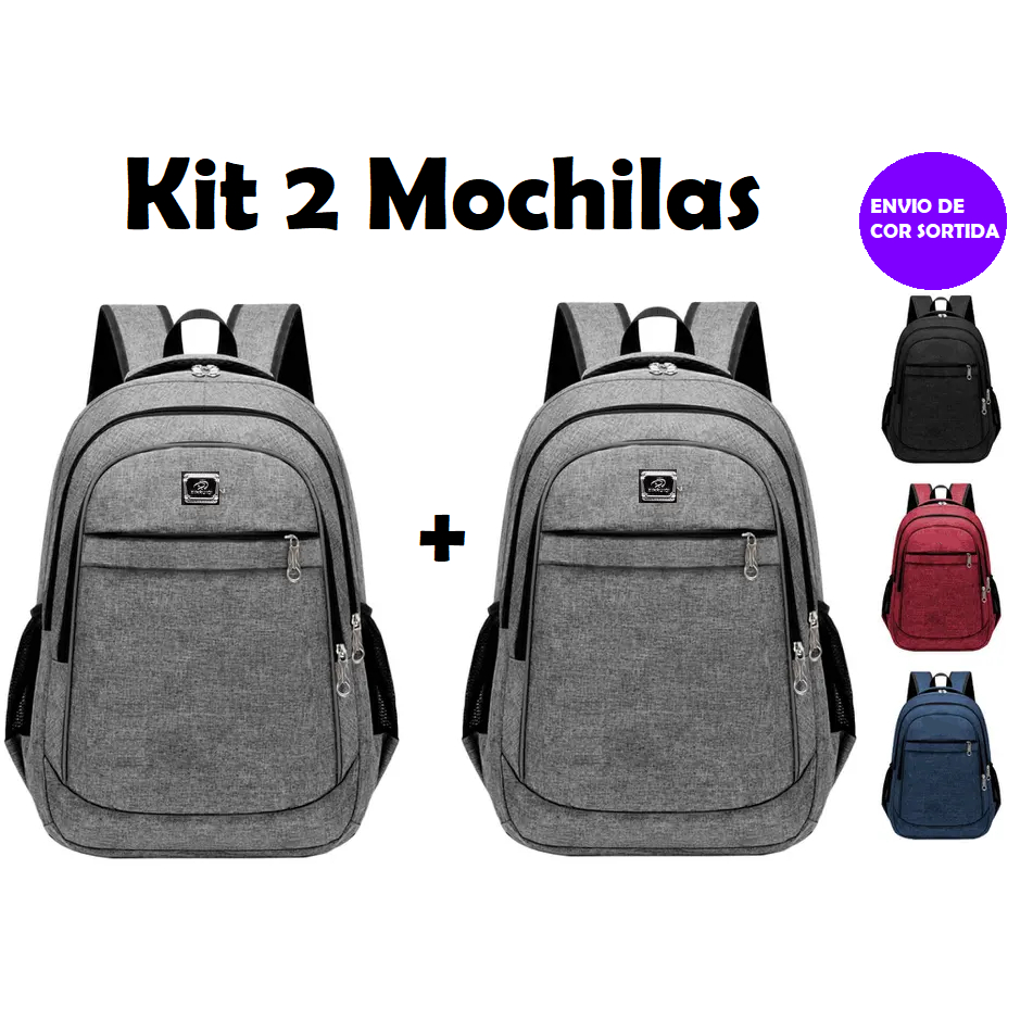 Kit 2 Mochilas Bolsa Viagem Resistente Coreana Masculina Feminina- Cor Aleatória