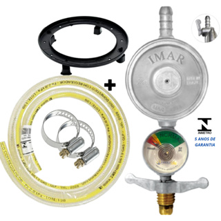 Kit Registro Regulador de Gás Manômetro Mangueira para Gas 1,25m Abraçadeira Namômetro