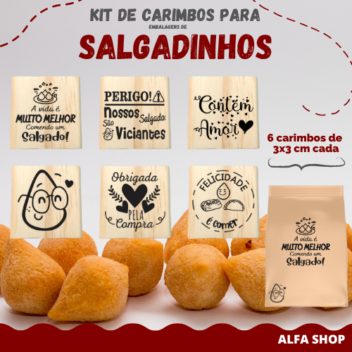 Kit com 6 Carimbos para Embalagens de Salgadinhos