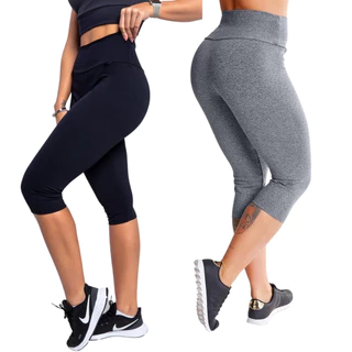 kit 2 calça legging corsário cintura alta feminina academia fitness lisa