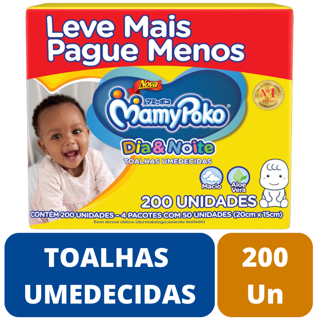 Toalha Umedecidas Mamypoko Lenço Dia&noite 200 Unidades
