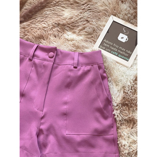 shorts alfaiataria femenina ziper com botao elástico casual simples moda  all-match