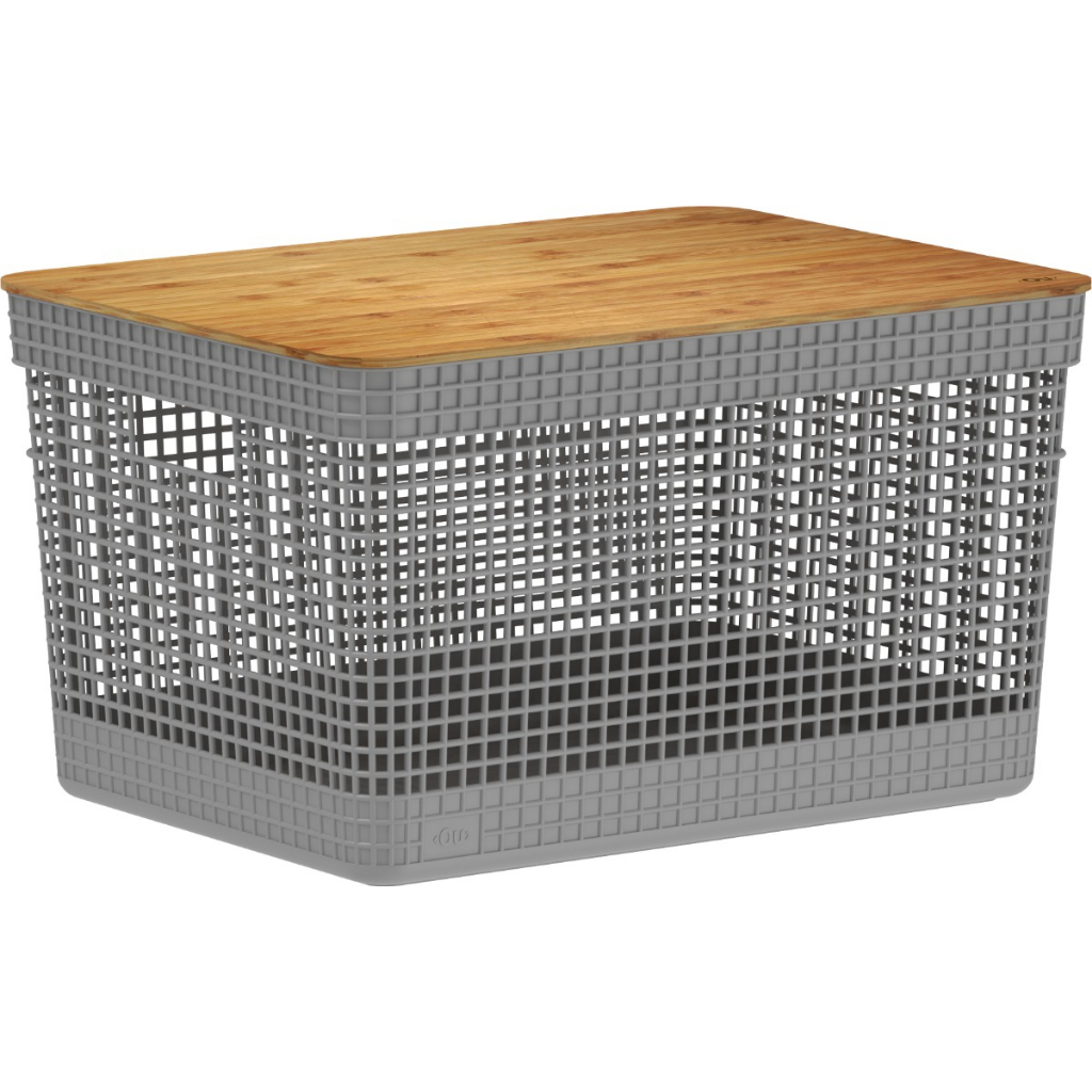 Cesto Organizador Grid Com Tampa De Bambu 20 Litros - Ou